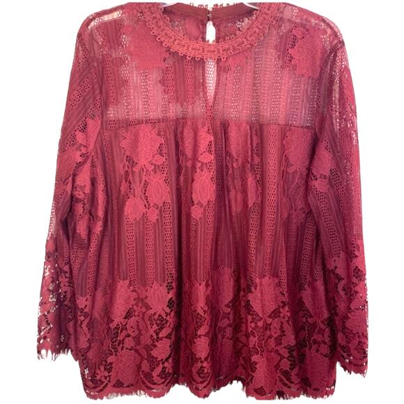 NWT Soho New York & Company Burgundy Lace Top With Scalloped Hem XS - Picture 1 of 14